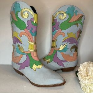 Zalo Sz 7 Vintage Designer 90s/80s Baroque Disco Cowboy Suede Leather Boots
